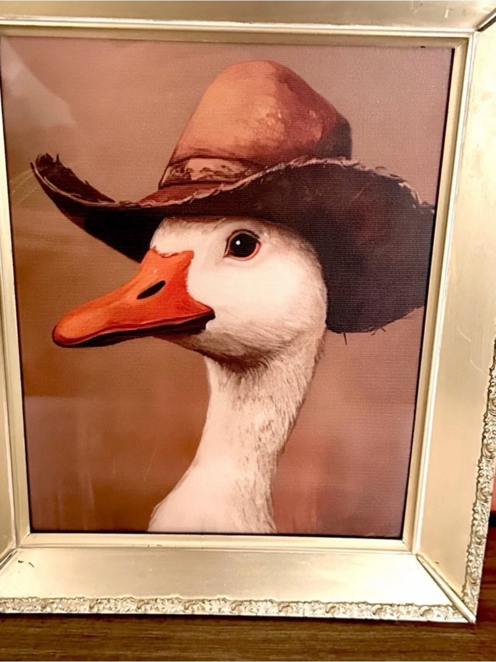 Cowboy Duck Goose Farm Animal Art Canvas Print Gold Vintage Metal Framed Western